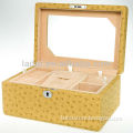 high quality yellow PU leather wooden jewelry box